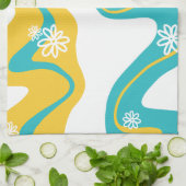 Daisy Groove - Turquoise en Geel Theedoek (Gevouwen)