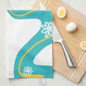 Daisy Groove - Turquoise en Geel Theedoek (Quarter Fold)
