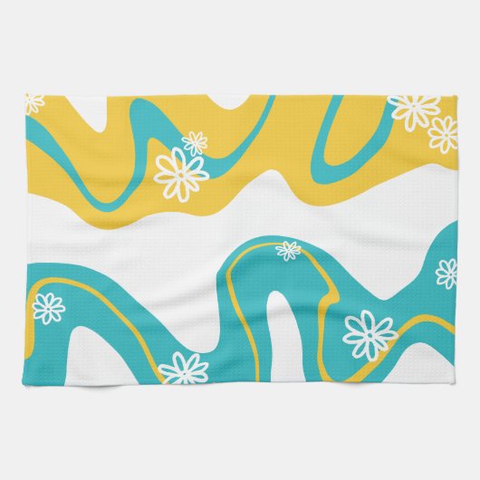 Daisy Groove - Turquoise en Geel Theedoek (Horizontaal)