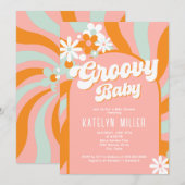 Daisy Groovy Baby shower Invitation Kaart (Voorkant / Achterkant)
