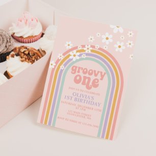 Daisy Groovy Eén Pastel regenboog eerste verjaarda Kaart
