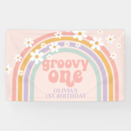 Daisy Groovy Eén Pastel regenboog eerste verjaarda Spandoek