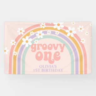 Daisy Groovy Eén Pastel regenboog eerste verjaarda Spandoek