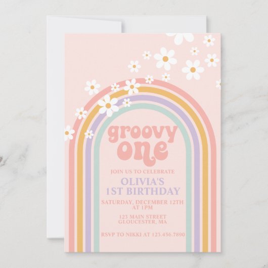 Daisy Groovy One pastaelregenboog, eerste verjaard Kaart (Voorkant)