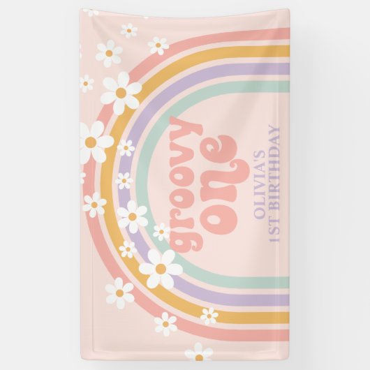 Daisy Groovy One pastaelregenboog, eerste verjaard Spandoek (Verticaal)