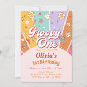 Daisy Groovy One Retro 1e Verjaardag Uitnodiging (Voorkant)