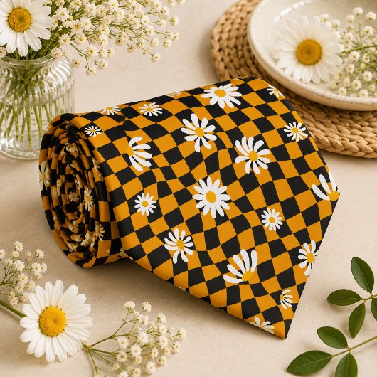Daisy Groovy Retro Schaakbord, Y2K 90s Stropdas