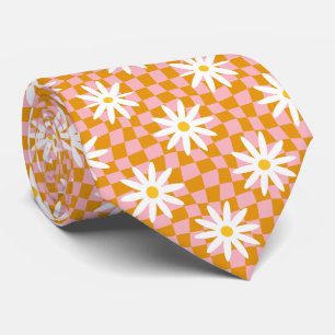 Daisy Groovy Retro Schaakbordpatroon, Y2K 90s  Stropdas
