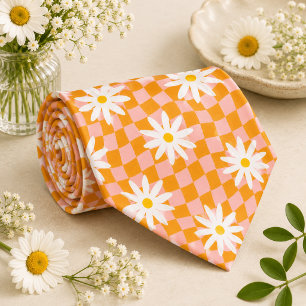 Daisy Groovy Retro Schaakbordpatroon, Y2K 90s Stropdas