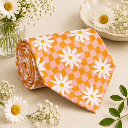 Daisy Groovy Retro Schaakbordpatroon, Y2K 90s Stropdas