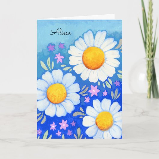 Daisy Happy Birthday Hand geschilderd Bloemenkunst Kaart (Voorkant)