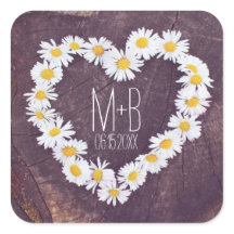Daisy Heart Rustic Custom Wedding Favor Stickers