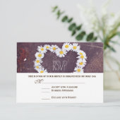 Daisy Heart Rustic Wood Country Weddenschap RSVP-k RSVP Kaartje (Staand voorkant)