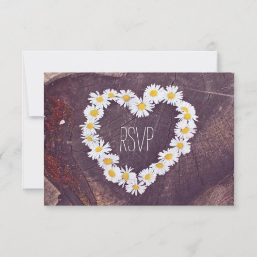 Daisy Heart Rustic Wood Country Weddenschap RSVP-k RSVP Kaartje (Achterkant)