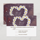 Daisy Heart Rustic Wood Country Weddenschap RSVP-k RSVP Kaartje (Voorkant / Achterkant)
