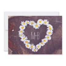 Daisy Heart Rustic Wood Country Wedding Invites