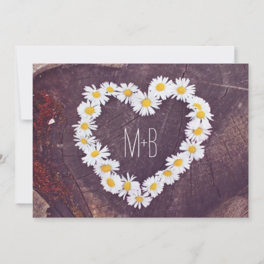 Daisy Heart Rustic Wood Country Wedding Invites Kaart (Voorkant)