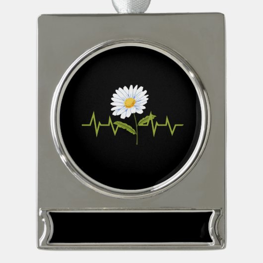 Daisy Heartbeat Verzilverd Banner Ornament (Voorkant)