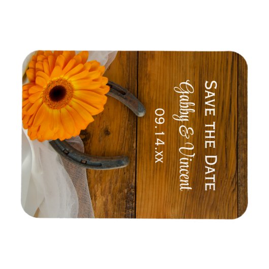 Daisy Hoefijzer Country Barn Wedding Save the Date Magneet (Horizontaal)