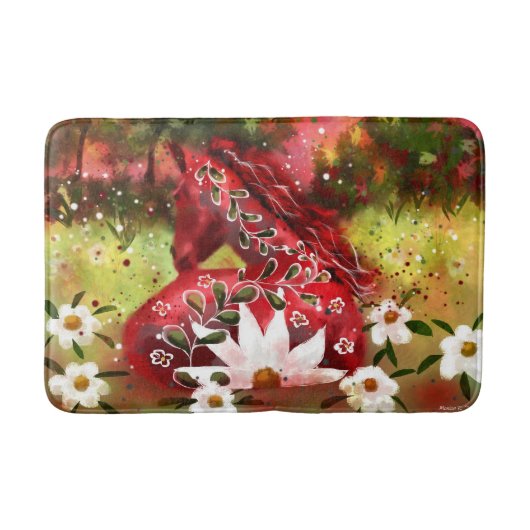 Daisy Horse Abstracte Kunst Rood Wit Groen Bloemen Badmat (Voorkant)
