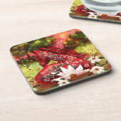 Daisy Horse Abstracte Kunst Rood Wit Groen Bloemen Bier Onderzetter (Linkerzijde)