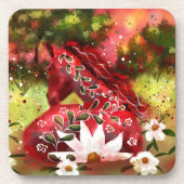 Daisy Horse Abstracte Kunst Rood Wit Groen Bloemen Bier Onderzetter (Voorkant)