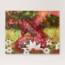 Daisy Horse Abstracte Kunst Rood Wit Groen Bloemen