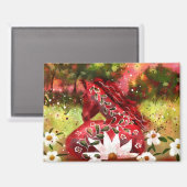 Daisy Horse Abstracte Kunst Rood Wit Groen Bloemen Magneet (Voorkant / Achterkant)