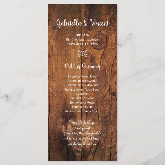 Daisy Horse Bit Country Western Wedding Programme Programmakaart (Achterkant)