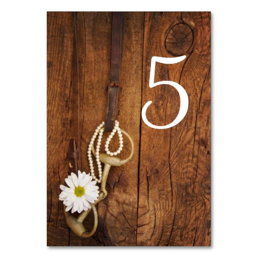 Daisy & Horse Bit Western Wedding Table Numbers Kaart (Achterkant)