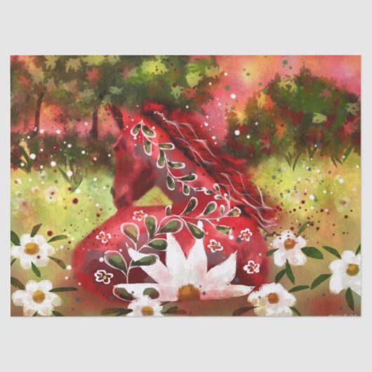 Daisy Horse Rood Wit Groen Bloemen Decoupage Tissuepapier (Voorkant)