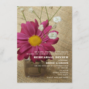 Daisy in Apothecary Bottle Burlap Rehearsal Dinner Kaart
