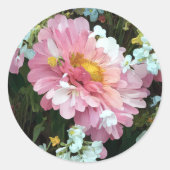 Daisy in roze ronde sticker (Voorkant)