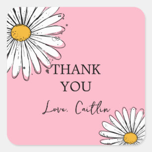 Daisy inktkunst bewerkbaar vierkante sticker