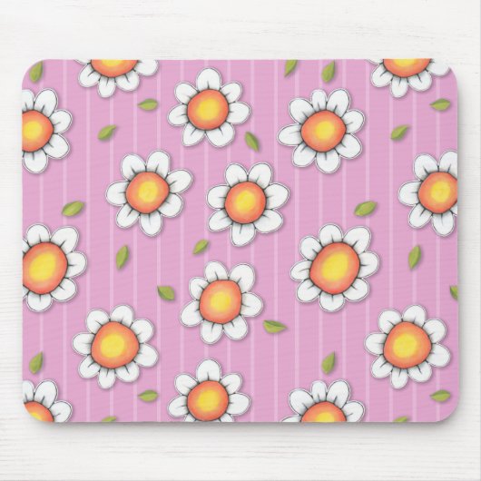 Daisy Joy roze Daisies Mousepad Muismat (Voorkant)