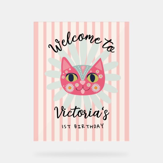 Daisy Kat Face Spint-fect Verjaardagsfeest Acryl Bord (Voorkant)