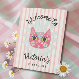 Daisy Kat Face Spint-fect Verjaardagsfeest Reclamebord Met Voetstuk