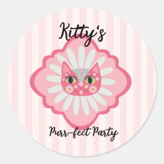 Daisy Kat Face Spint-fect Verjaardagsfeest Ronde Sticker (Voorkant)