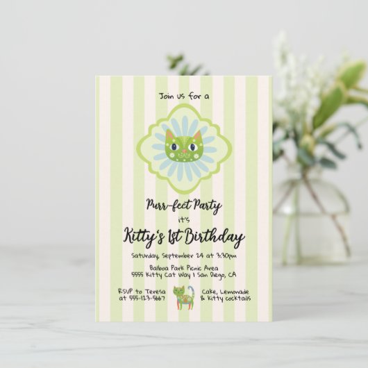 Daisy Kat Face Spint-fect verjaardagsfeestje Invit Kaart (Staand voorkant)