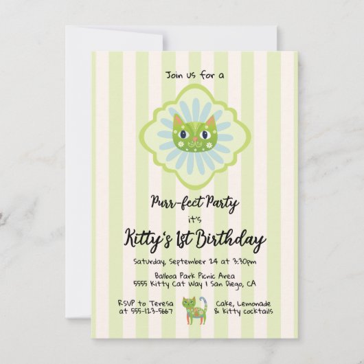 Daisy Kat Face Spint-fect verjaardagsfeestje Invit Kaart (Voorkant)