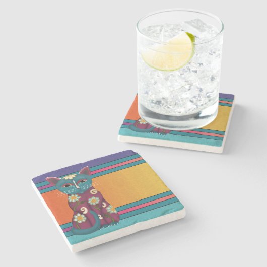 Daisy Kat Stenen Onderzetter (Zijkant)