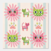 Daisy Kitty Cat gezichten blauw gestreept behang (Voorkant)