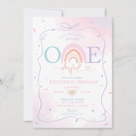 Daisy Kleurrijke Handgetekende 1e Verjaardag Rainb Kaart (Voorkant)