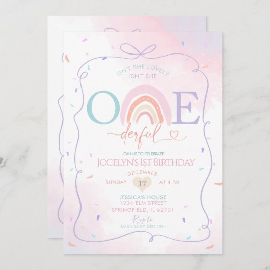 Daisy Kleurrijke Handgetekende 1e Verjaardag Rainb Kaart (Voorkant / Achterkant)