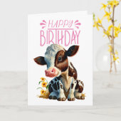 Daisy Koe Birthday Girl Pink Kaart (Gele Bloem)