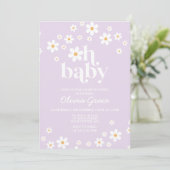 Daisy Lavender Retro Baby shower Invitation Kaart (Staand voorkant)