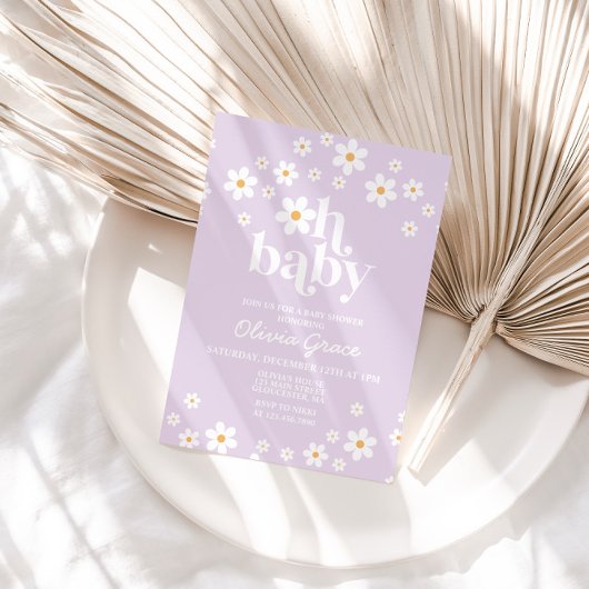 Daisy Lavender Retro Baby Shower Uitnodiging