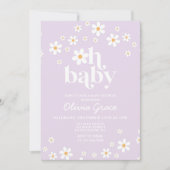 Daisy Lavender Retro Baby Shower Uitnodiging (Voorkant)