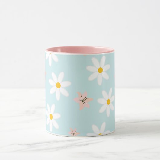 Daisy lelie bloempatroon op zee koppel achtergrond mok (Midden)