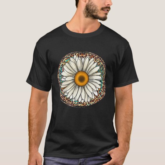 Daisy Leopard Flower Western Southern Hippy Boho G T-shirt (Voorkant)
